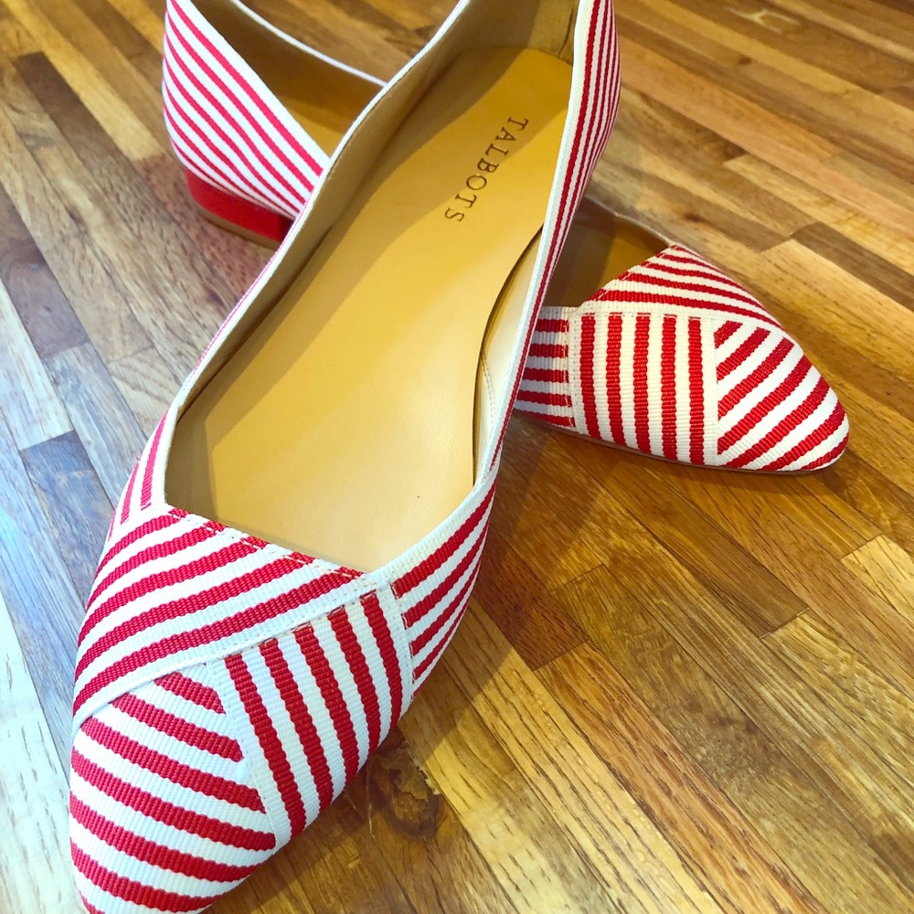 Talbots Red and White Striped Canvas Flats. New.